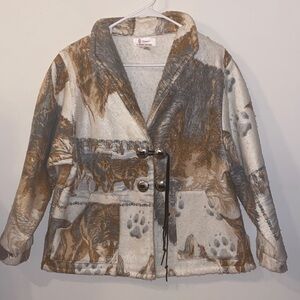 Vintage Handmade Billie Rhodes Western Shacket With Wolves Pattern Size Small